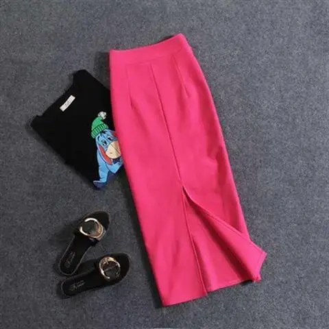 2024 summer new women's stretch slim temperament bag hip skirt ladies Knee-Length Casual Polyester Solid