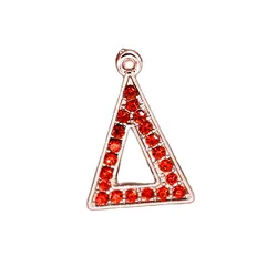 Metal Alloy Triangle Shape Red Stone Greek Letter Delta Charms Pendant Sorority Society Jewelry Accessory DIY