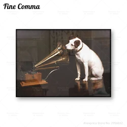 His Master's Voice Francis Barraud Nipper Dog Vintage Painting Poster Dog Wall Art Canvas Print Victor Gramophone Home Decor