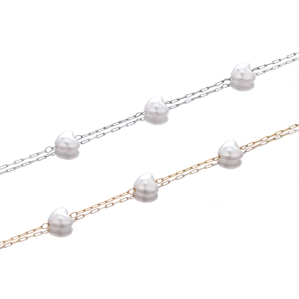 2 Meter Edelstahl-Herz-Ketten mit Kunstperlen für DIY Handgemachte Damenmode-Halsketten, Schmuckherstellungszubehör – Detail 4