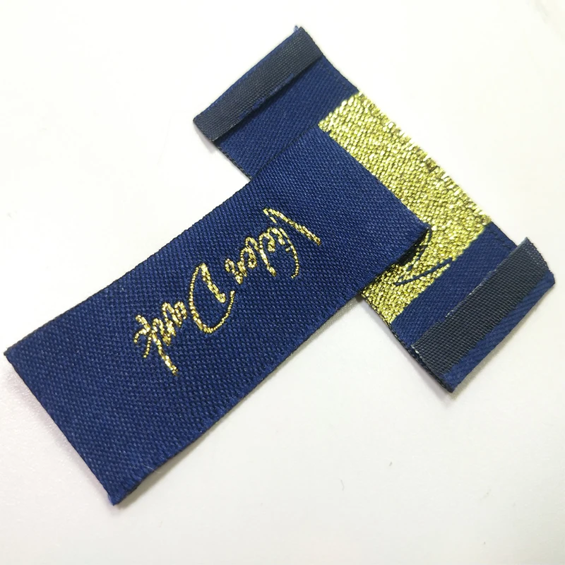 Free Shipping Custome Computer Golden Plane Embroidery Metal Wire Woven Labels OEM Mailing Clothing Garment Fold On Both Sides