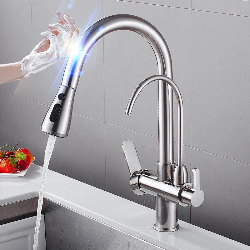 Touch Filter Kitchen Faucet Quality Brass Pull Out Kitchen Mixer Faucet Black Gold Smart Touch Pull Out Filter Kitchen Mixer Tap