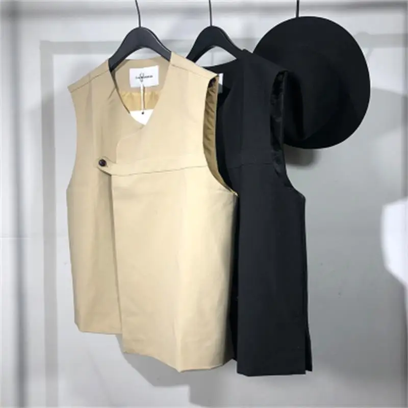 Original Autumn tide men simple asymmetric loose vest harajuku style hip-hop hundred-color sleeveless jacket