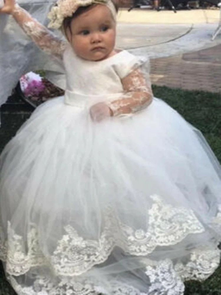 Long Sleeve Baby Christening Gowns Infant Girl Dress Baptism for Little Girl Clothes Summer Dresses