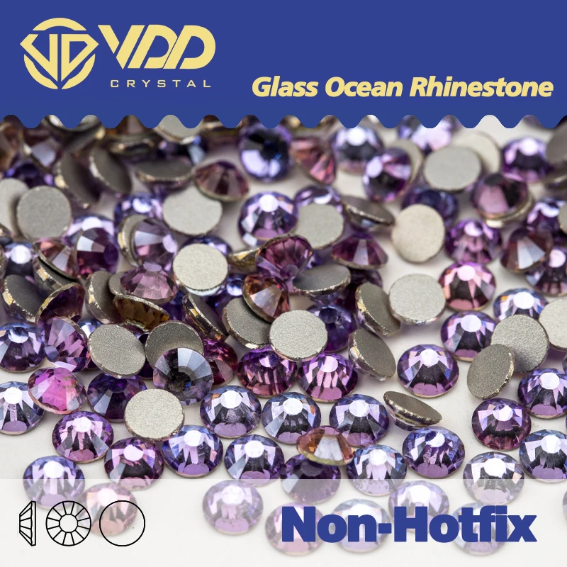 VDD 037 Angel Violet Glass Crystal Non Hot Fix Rhinestones Flatback Glue On Strass Glitter Stones Nail Art Accessories DIY