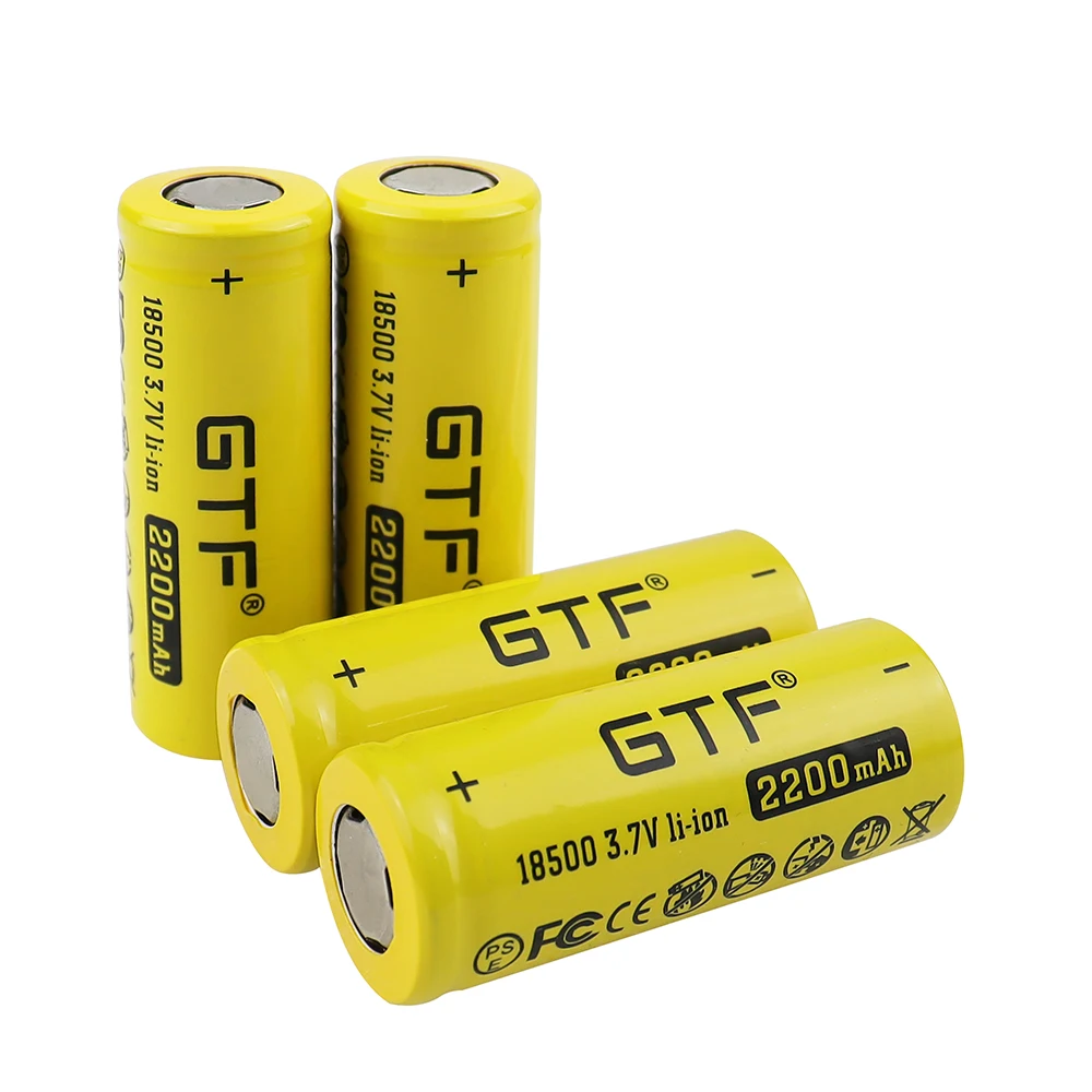 GTF 18500 2200 real capacity 3.7V Li-Ion Rechargeable Battery for Flashlight toy electronic product 3.7V flat head batteries