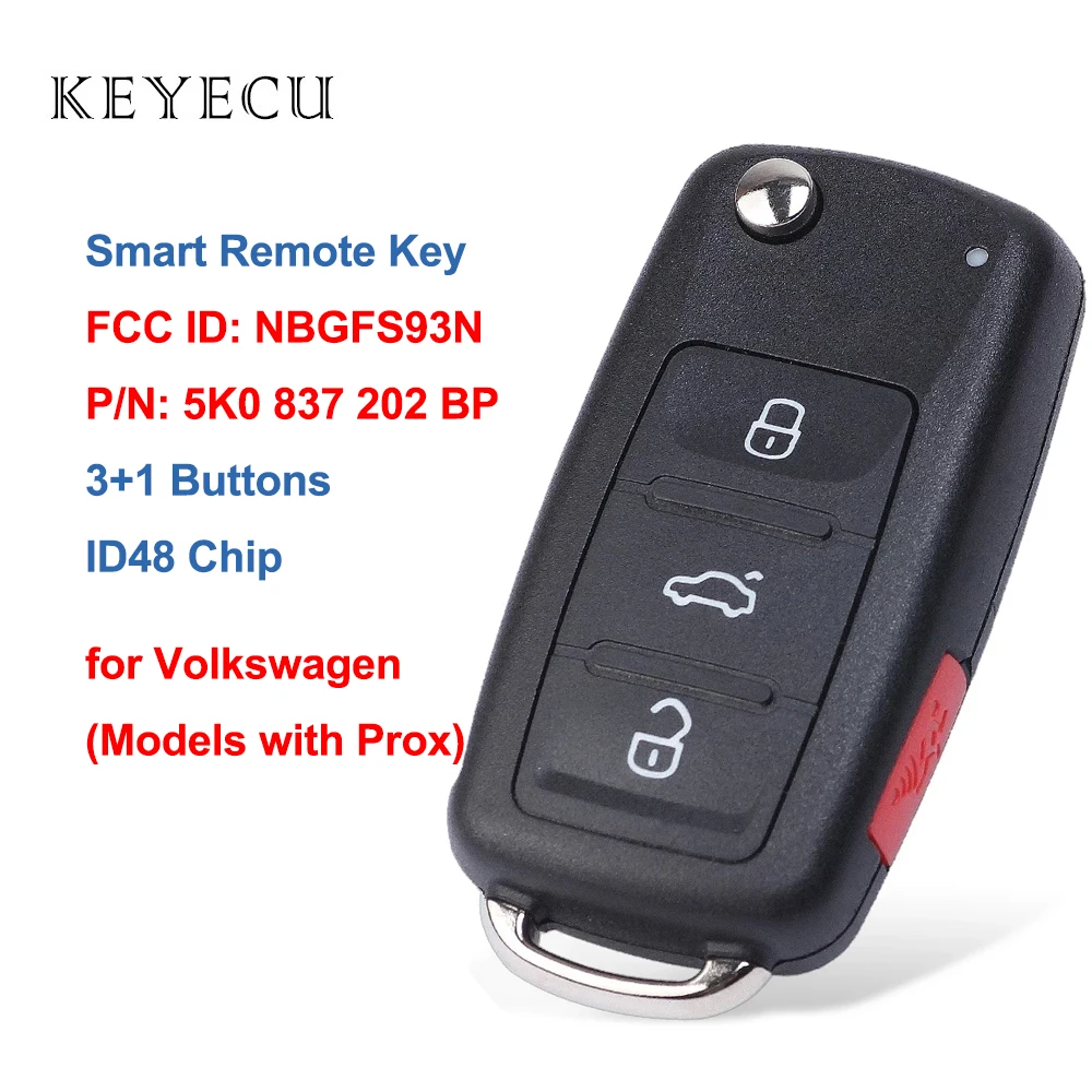 

Keyecu 5K0837202BP Keyless-go Smart Remote Car Key Fob 315Mhz MQB ID48 for Volkswagen VW Jetta Passat 2012-2019 FCC ID: NBGFS93N