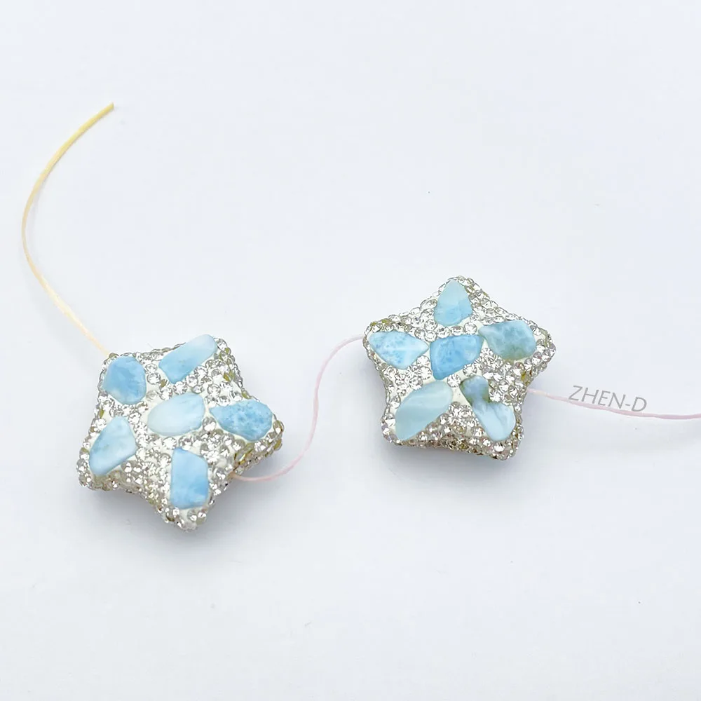 

ZHEN-D Jewelry Natural Blue Larimar Pave Crystal Shining Rhinestone Star Shape Connector Spacer Bead DIY Bracelet Necklace Gift