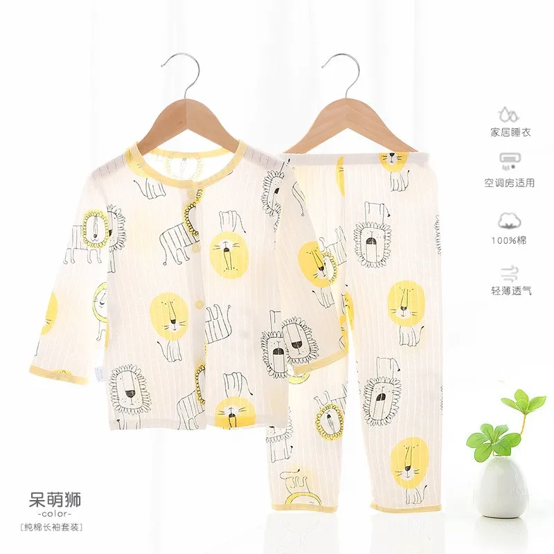 Baby and infant cotton thin long-sleeved suit summer home air-conditioning suit boys and girls pajamas suit image 6