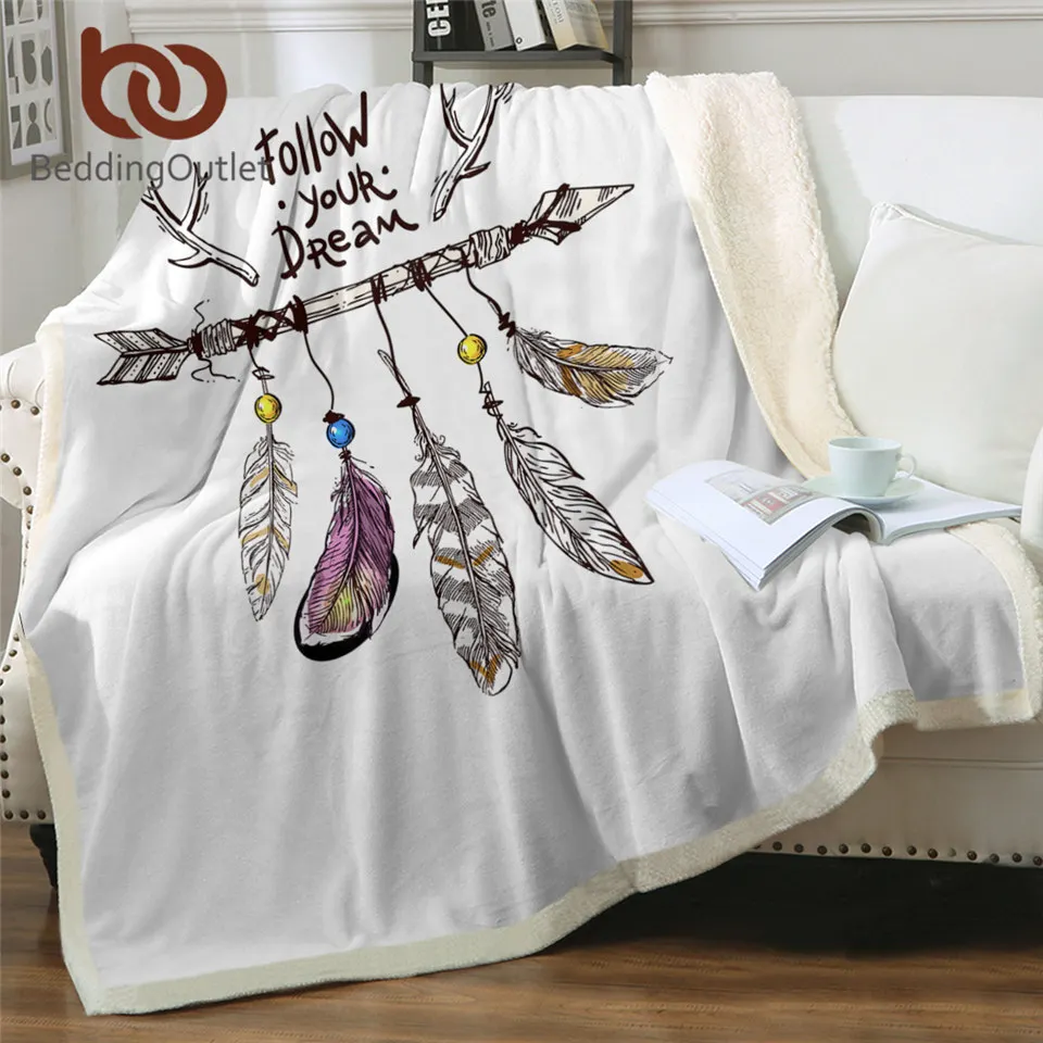 BeddingOutlet Dreamcatcher Throw Blanket Ethnic Floral Blankets For Bed Feather Tribal Plush Bedspread Boho Arrow Fluffy Blanket