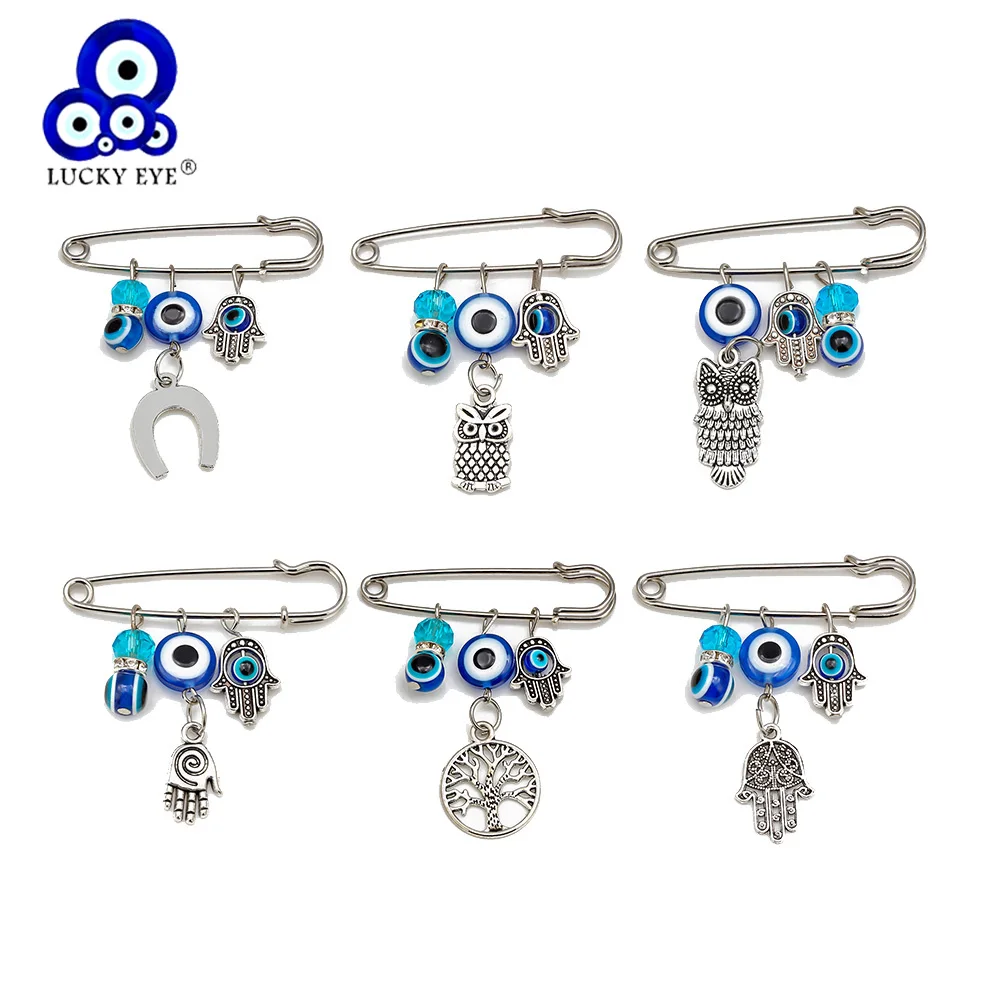 1pc fashion 7 style turkey evil eye hamsa hand owl charms pendant brooch &pin jewelry accessories for Women Buckle Clips