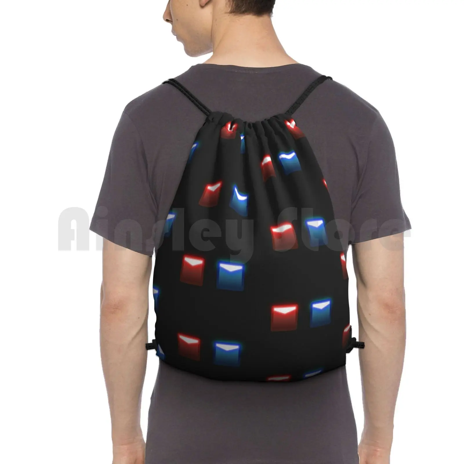 Beat Saber Blocks : Red And Blue Backpack Drawstring Bag Riding Climbing Gym Bag Beat Saber Ddr Stepmania Osu Guitar Hero