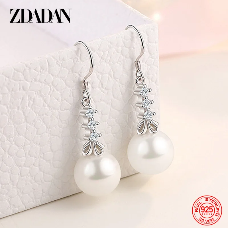 

ZDADAN 925 Sterling Silver Drop Shaped Long Pearl Dangle Earrings For Women Fashion Wedding Jewelry Party Gift Wholesale