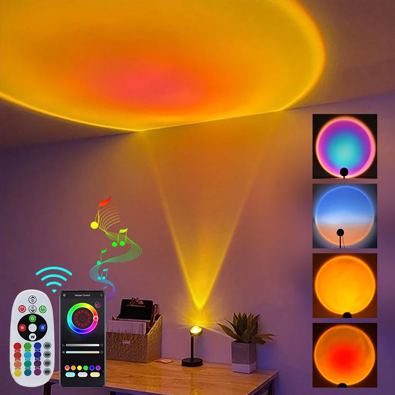 

Sunset lamp Smart APP Remote control RGB 16 Colors LED Night Light for Selfie/live streaming/Bedroom Decoration Sunset Projector