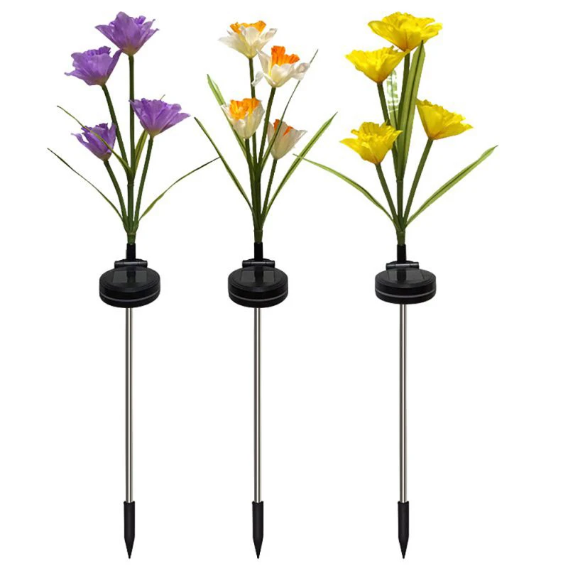 4 Heads Solar Flower Light White/Purple/Yellow Daffodil LED Light Garden Decorative Lawn Lamp RGB Changeable Landscape Lights