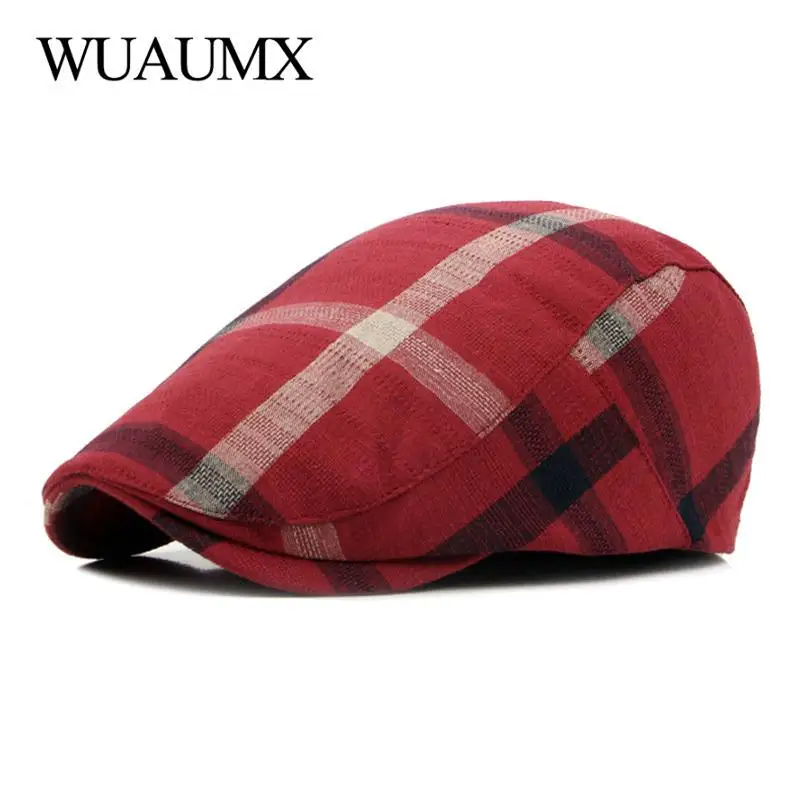 Unisex Thin Breathable Beret Hat Men Women Plaid Forward cap Spring Summer Berets Cap Green Black Flat Peaked Hats Visor