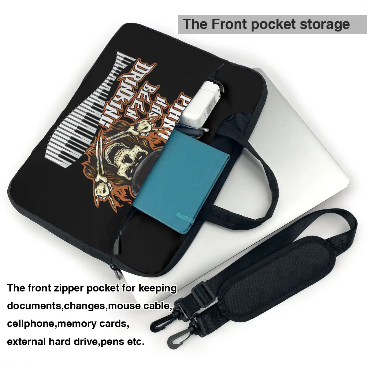 Piano Player Skull Skeleton Grand Piano Pianist Gift Laptop Bag Case Protective Vintage Computer Bag Crossbody Laptop Pouch