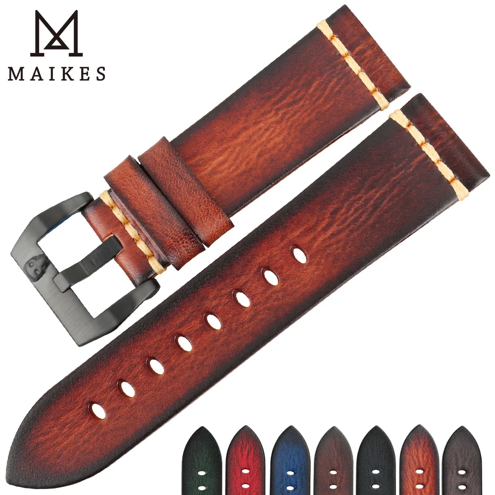 Imagem -03 - Maikes-pulseira de Relógio Vintage de Couro de Vaca Panerai Strap Pulseira Italiana 20 mm 22 mm 24 mm