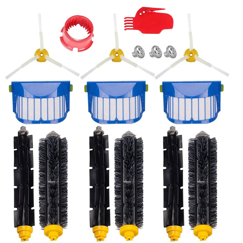 Bristle & Flexible Beater Brush 3-Armed Brush Aero Vac Filters kit suitable for iRobot Roomba 600 Series 620 630 650 660 clean