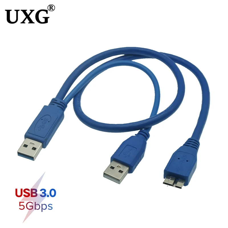 USB 3.0 to Micro B Dual Power Y Shape 2 X Type A to Micro B Super Speed Cable External Hard Drives Extension Wire Connector 0.5m