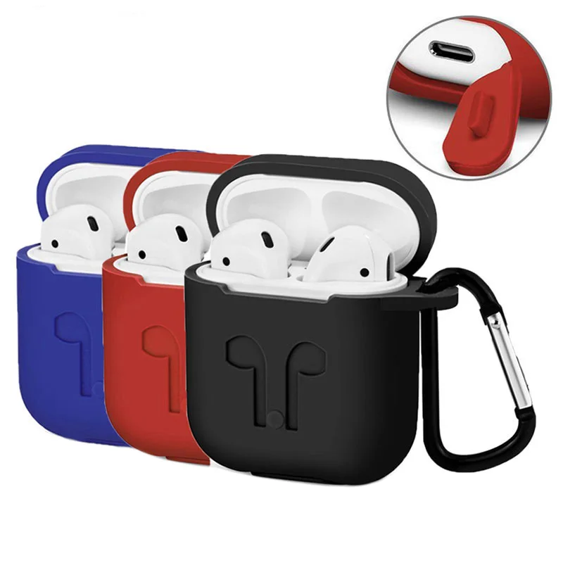 Anti-lost Soft Silicone Case For AirPods 1 2 Earphone Cases With Hook Cover Wireless Bluetooth-compatible Charging Box Bags