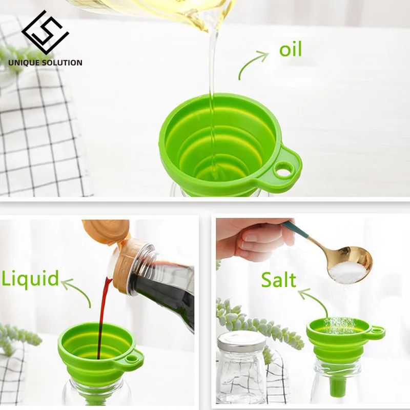 Soft Foldable Kitchen Tool DIY Food-Grade Folding Silicone Funnel Household Liquid Dispensing Mini Funnel Oil Bottle Collapsible