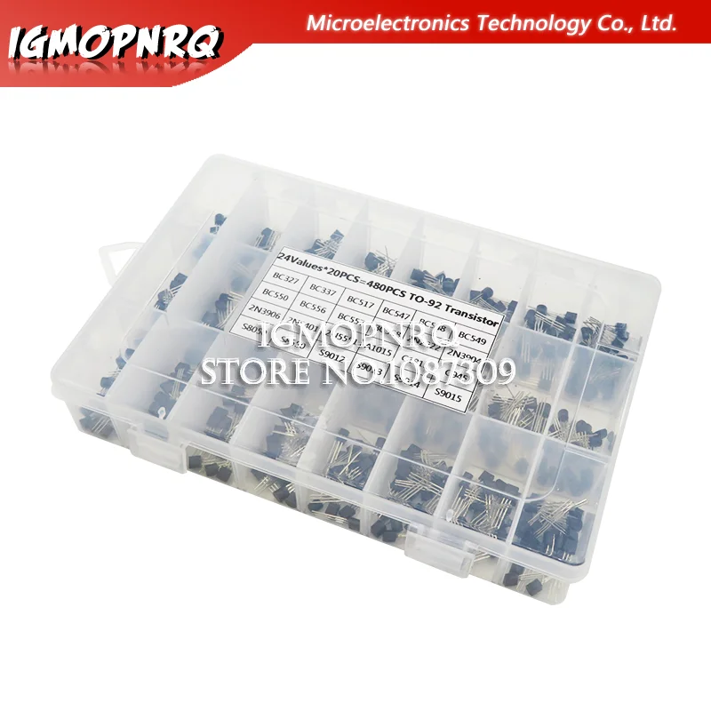 24Values TO-92 Transistor Assortment Assorted Kit Each BC327 BC337 BC517 BC547 BC548 BC549 2N2222 3906 3904 5401 5551 C945 1015