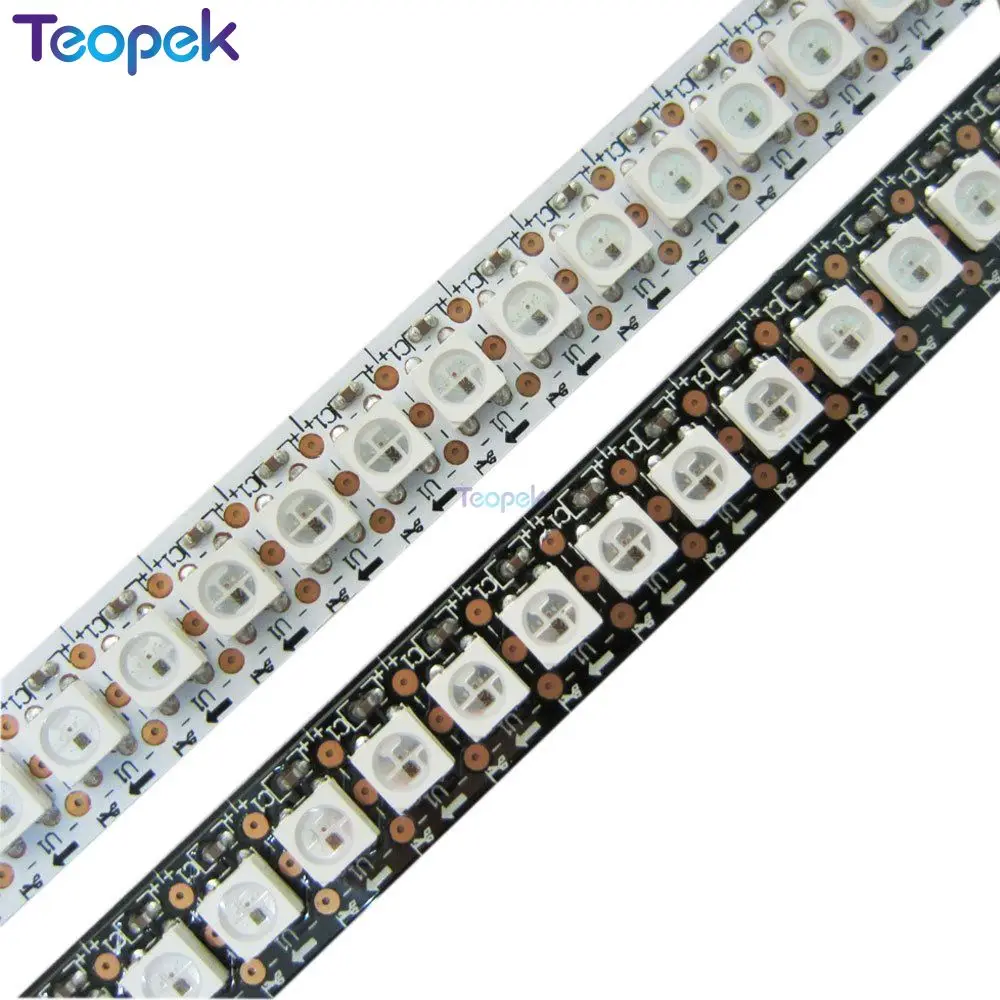 1m/5m WS2812B taśma pikselowa Led, WS2812 IC 30/60/144 pikseli, adresowalna przemysłowa kolorowa czarno-biała płytka PCB,IP20/IP65/IP67 DC5V