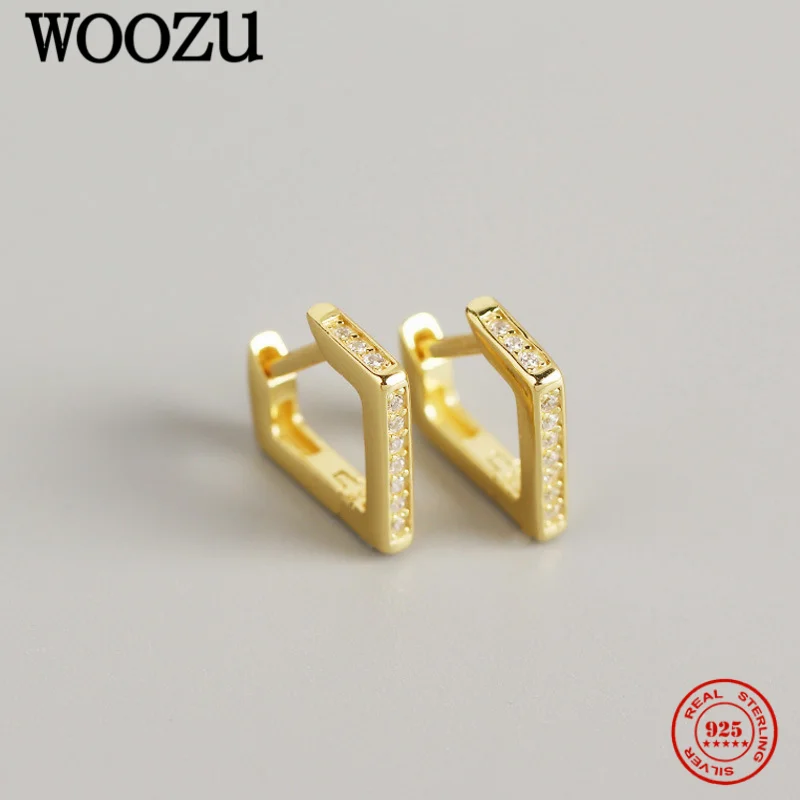 

WOOZU Genuine 925 Sterling Silver French Triangle Hoop Earrings For Women Party Bohemian Punk Rock Men Ear Buckle Jewelry Gift