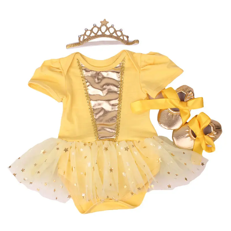 3pcs Newest Summer Toddler Infant Baby Girl Cotton Cartoon Outfits Set Birthday Romper + Tutu Dress + Headband Cute Baby Clothes