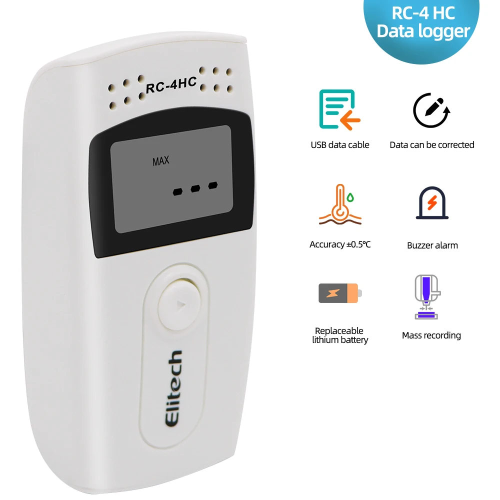 RC-4HC Digital USB Temperature and Humidity Data Logger NTC Sensor Thermometer for Refrigeration Cold Chain Transport Labs