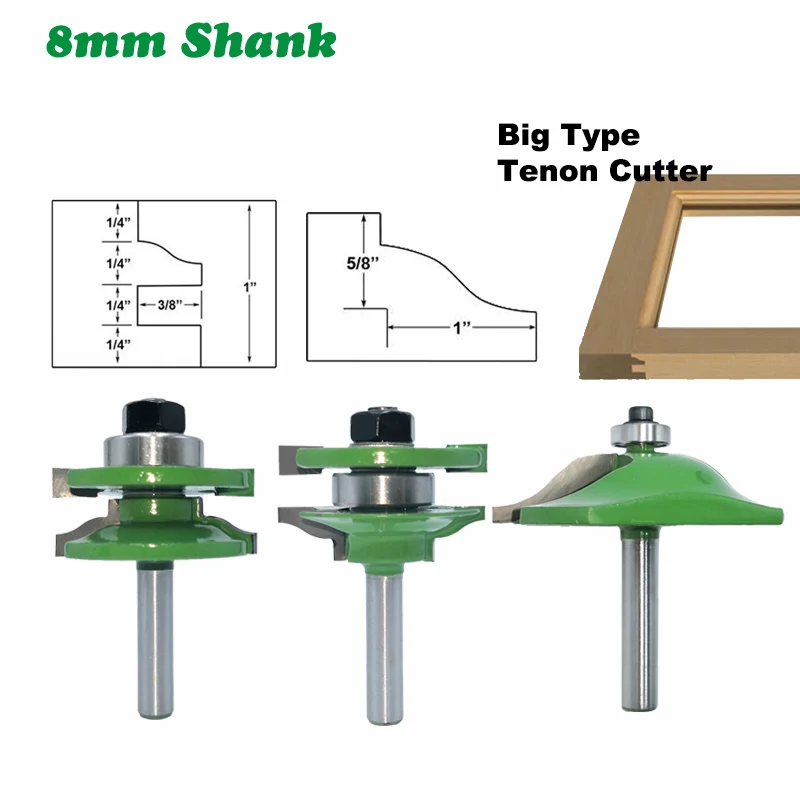 3PC/Set 8MM Shank Milling Cutter Wood Carving Cabinet Rail Stile Tenon Router Bit Set Door Cabinet Panel Raiser Ogee Wood Cutter