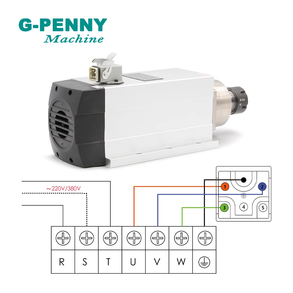 4.5KW ER32 Air cooled square spindle motor with flange 220v/ 380v CNC air cooling for wood working CNC router engraving machine