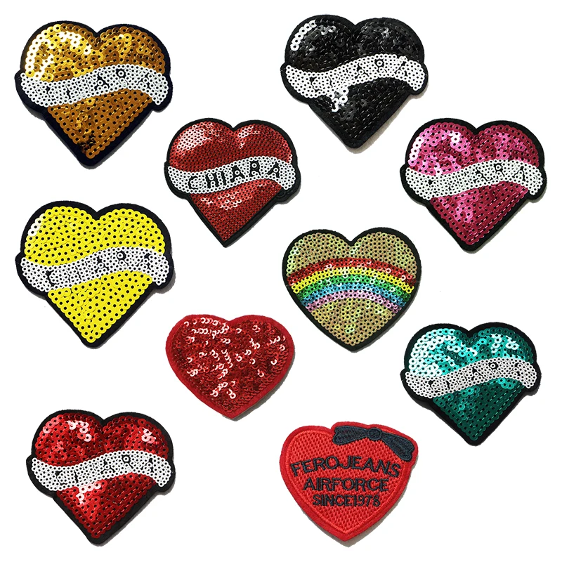 Sewing Patch Fashion Sequin Various Colors Heart Stripe Badge Heat Transfer Patch Clothes Ironing DIY Hot Sticker Embroidery