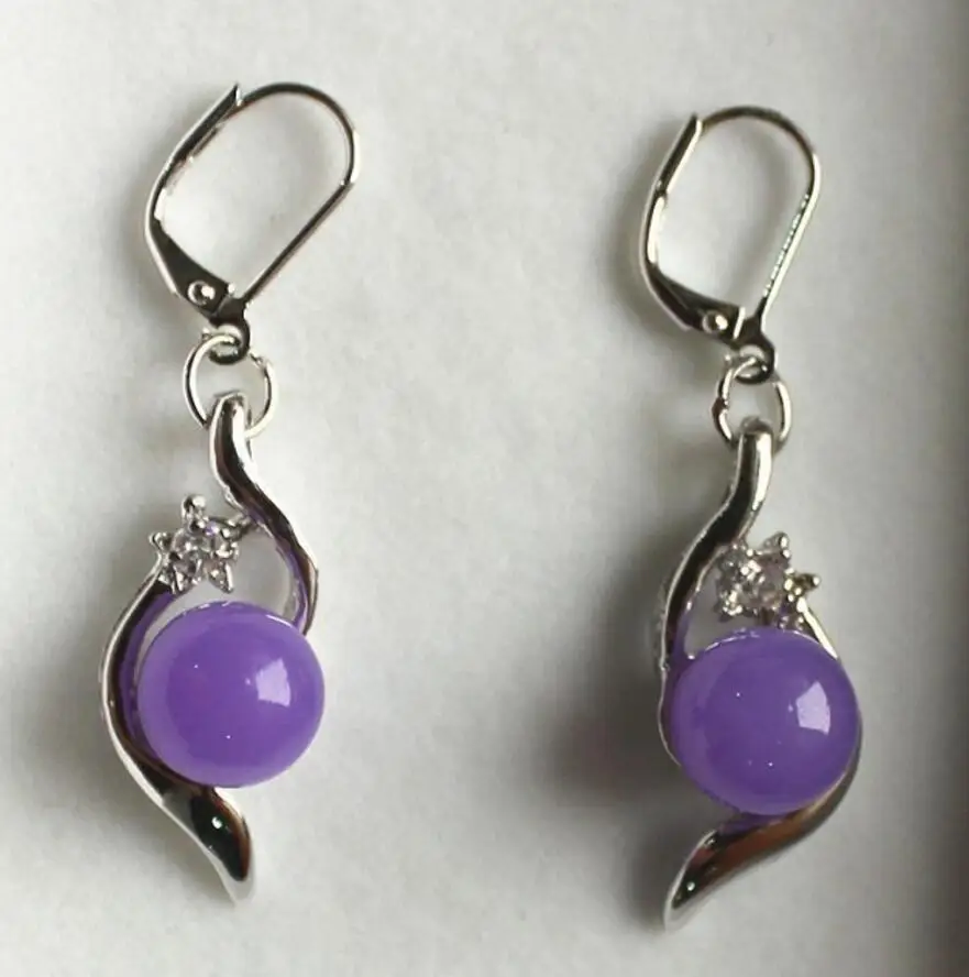 

Hot Sell New! nice 10mm purple jade bread earring