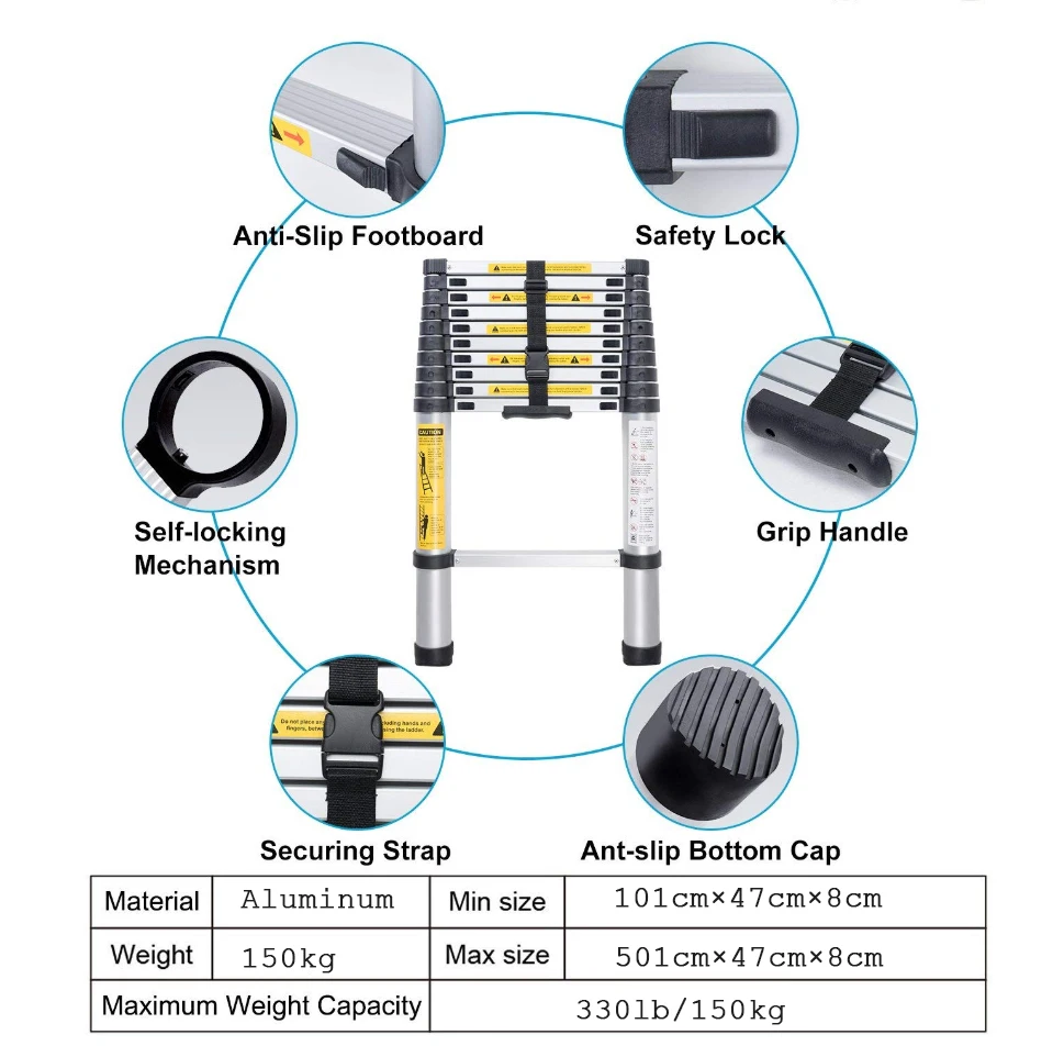 MANSTOOL SC03 TelescopingบันไดExtensionบันไดสมดุล5.1Mแบบพกพาตรงบันไดสำหรับครัวเรือน