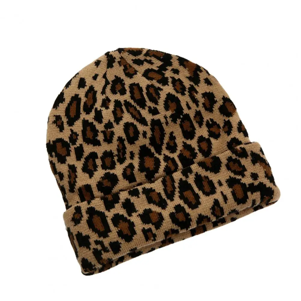 Adult Cap Leopard Dome Men Women Warm Stretchy Knitted Cap for Outdoor