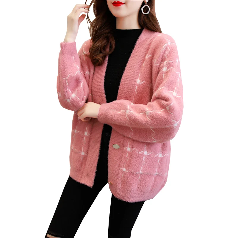 New Waterproof Mink Cardigan Jacket Lady 2022 Autumn Winter Sweater Female Korean Loose Padded Sweater Women Outerwear