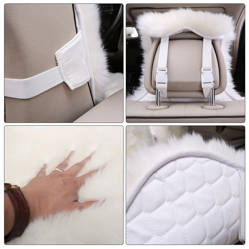 AUTOROWN Car Seat Cover 1 Set Universal Size Natural Australian Sheepskin Car Sear Cushions Auto Interior Accessories For Winter