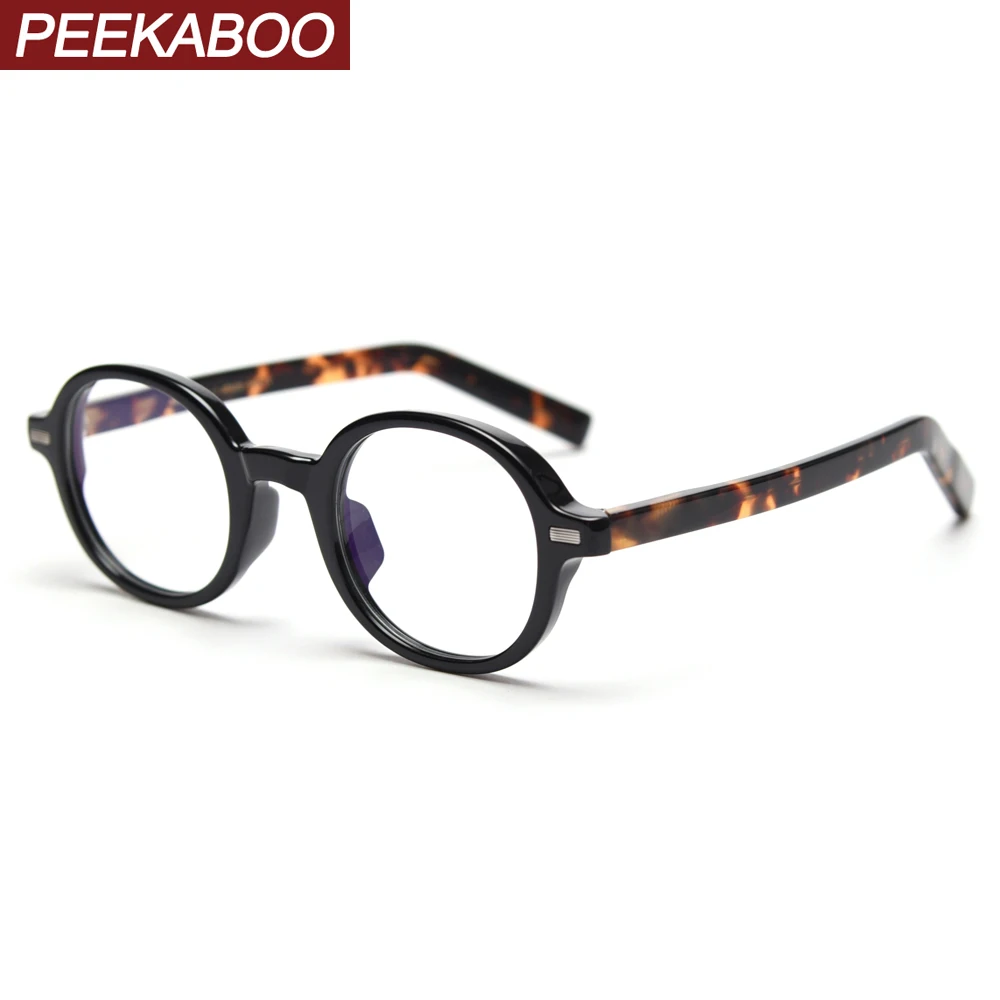 

Peekaboo korean style oval glasses for men tr90 frame retro round transparent eyeglasses for women optical leopard clear lens