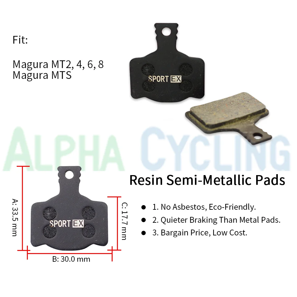 Bicycle Disc Brake Pads for Magura MT2 MT4 MT6 MT8 MTS Caliper, 4 Pairs, Sport EX Class Resin