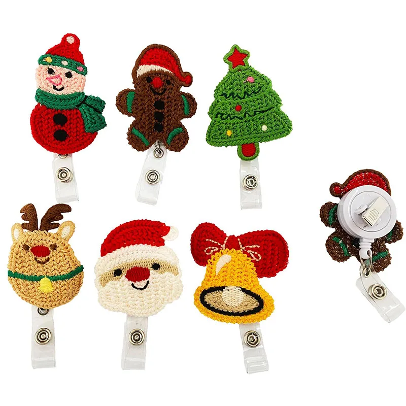 10pcs/lot Christmas Hand knitting Retractable Badge Reel Clips for Students Women Nurse Doctor Name Card Holders