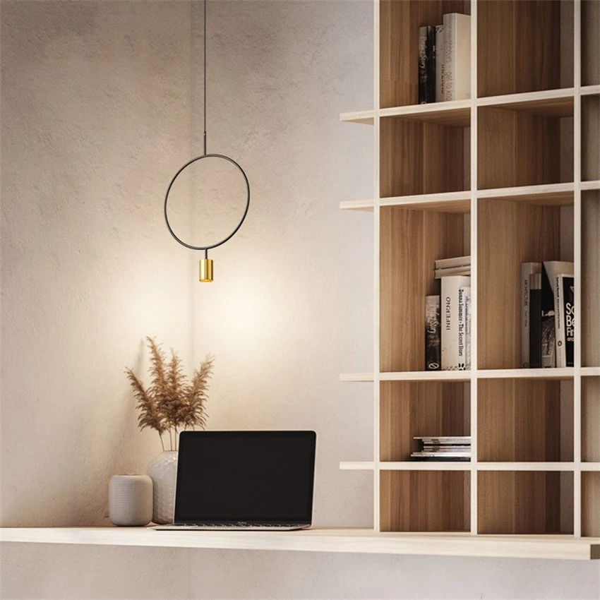 Black long ring cycle pendant lights bedroom bedside reading lamps modern dining room light single study aisle hanging lighting