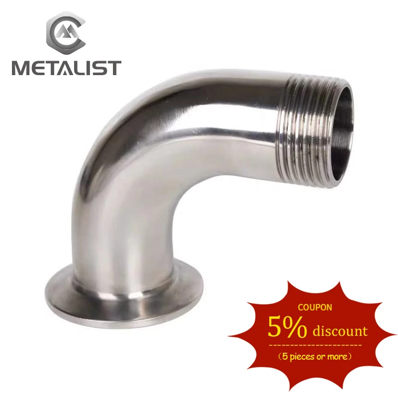 

METALIST 1-1/2" DN40 BSP Male Thread SS304 Sanitary Ferrule 90 Degree Elbow Pipe Fitting For Homebrew Fit 2" Tri Clamp