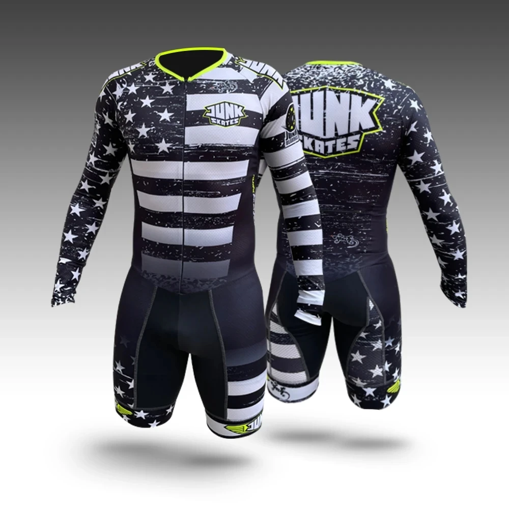 JUNK Wheels Racing Suit Men Triathlon Speed Inline Roller Skate Skinsuit Kit Short Sleeve Suit Hombres Fast Skating Clothing