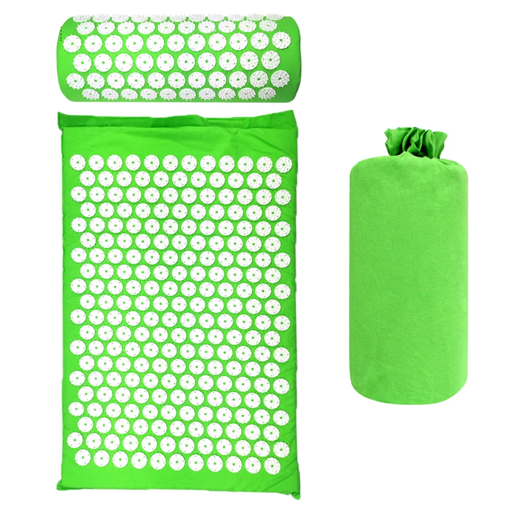 Massage Cushion Yoga Acupressure Mat and Pillow Set Neck Back Foot Massager Pain Stress Relief Acupuncture Massage Pad