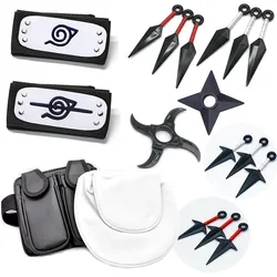 6pcs SET Anime Naruto Cartoon Kakashi Cosplay Figure Accessories Toys Weapon Ninja Bag Kunai Headbands Shuriken Prop Kids Gift