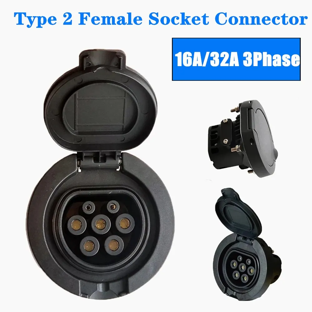 32A 3 Phase Type 2 Female Socket Connector Outlet 4 Point Fixed AC EV Charging European Standard IEC 62196-2