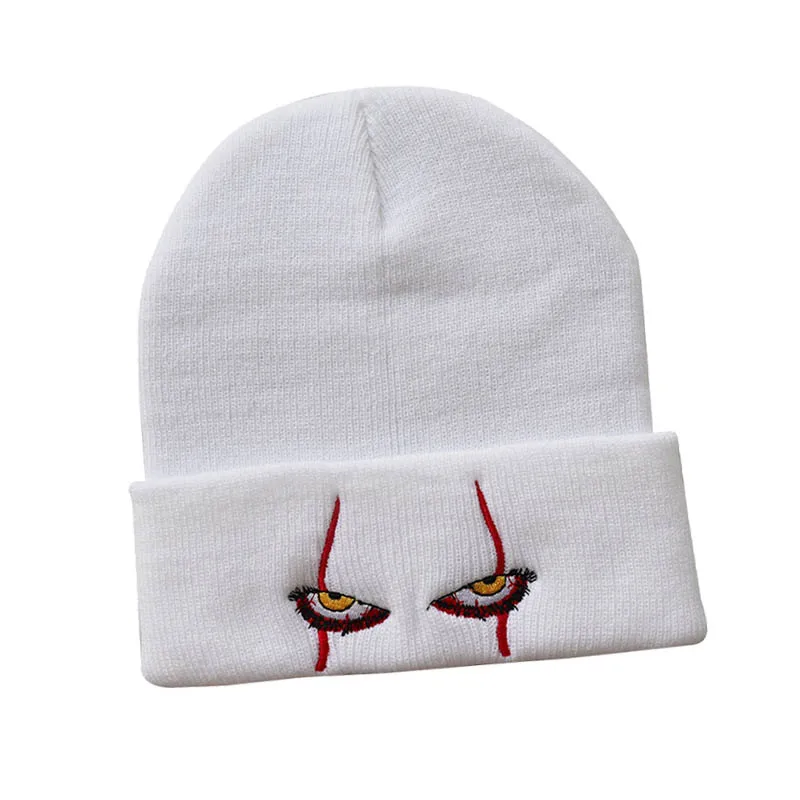 Unique Pennywise scary eyes Beanies Casual Embroidery Knitted Bonnet Hats for girls boys