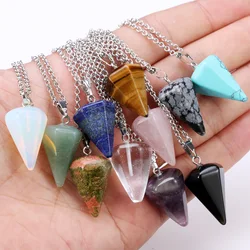 Small Size Reiki Pendulum Natural Stone Amulet Healing Tiger Eye Crystal Pendant Meditation Hexagonal Pendulums for Men Women